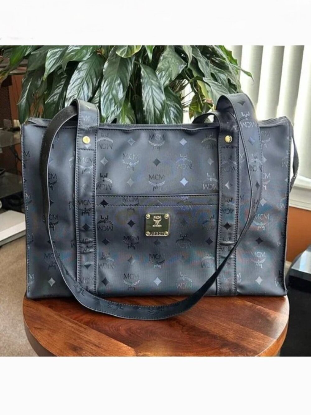 MCM Visetos Shopper Tote Bag Black